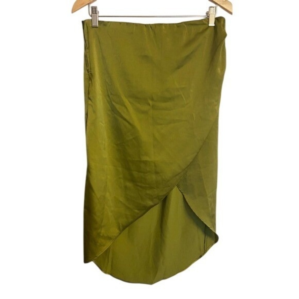 Lulumari Olive Green Satin High Low Wrap Tulip Midi Skirt Chic Glam Preloved S